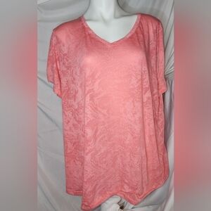 Women's short-sleeve V-neck T-shirt Peach W/ a marbled pattern Sz 2XL